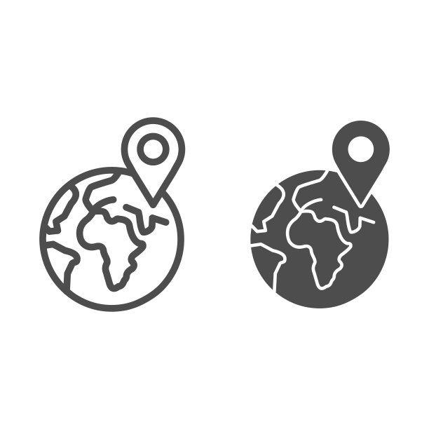 行星地球用指针线和实体图标，发货和物流符号，发货位置行星地球矢量标志在白色背景上，全球发货图标轮廓。矢量图形。图片下载