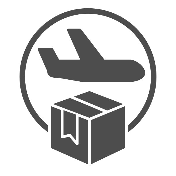 航空邮件和硬纸板包裹固体图标，交付和物流符号，航空货运承运人与包裹矢量标志在白色背景，交付货物飞机与盒子图标字形。向量。图片下载