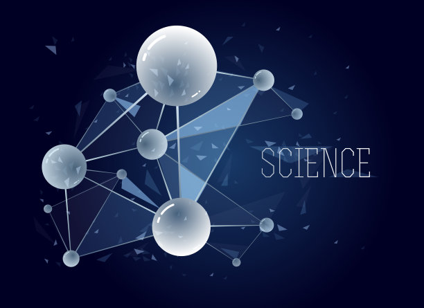 分子矢量抽象背景，三维立体科学化学物理主题设计元素，原子粒子微纳米科学插画。素材图片