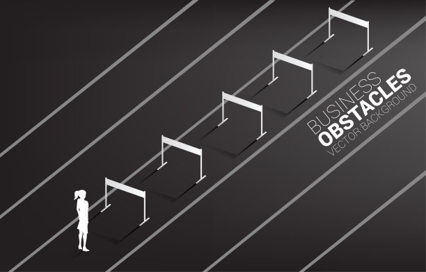 剪影女商人站在障碍。图片下载