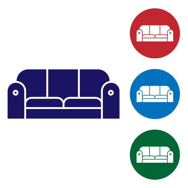 蓝色沙发图标孤立在白色背景设置图片下载