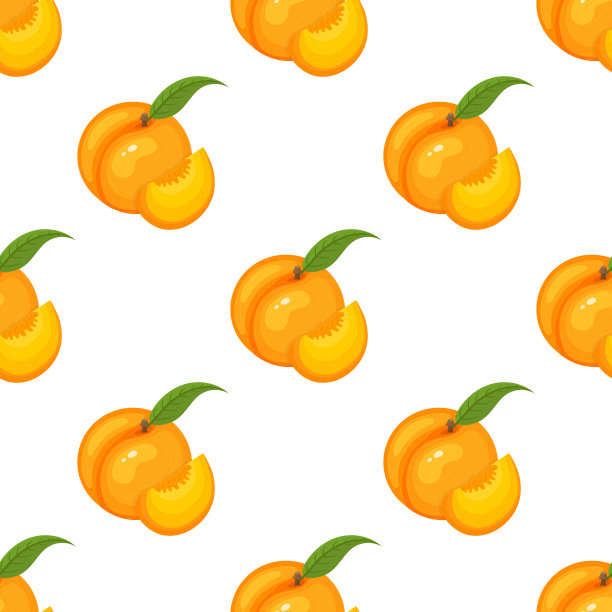 无缝图案与卡通详细的异国情调的桃子在白色的背景。夏日水果，健康生活方式。有机水果。矢量插图为任何设计。图片下载