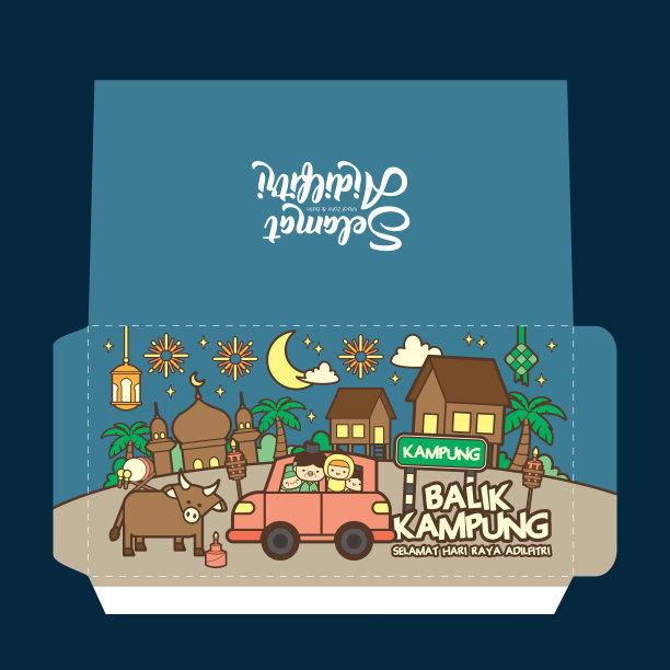 Selamat Hari Raya Aidilfitri绿色包设计模板。(翻译:斋戒日庆祝活动也被称为开斋节)图片下载