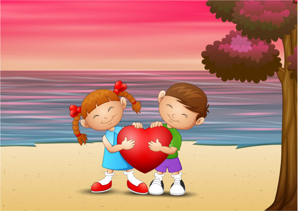 海滩上一对浪漫的情侣图片下载