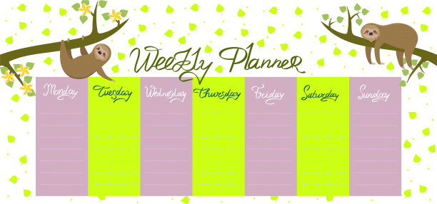 用树懒和树叶做每周计划图片下载