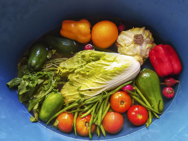 盆内天然蔬菜用清水清洗消毒图片下载