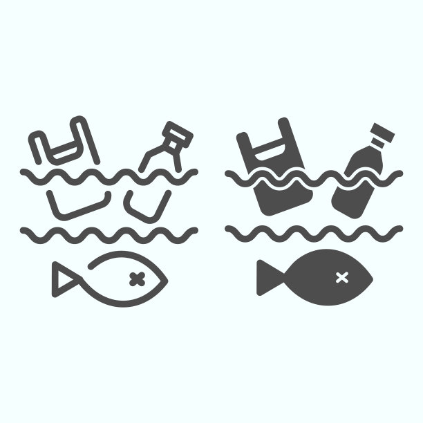 海洋垃圾线和固体图标肮脏的海洋图片下载