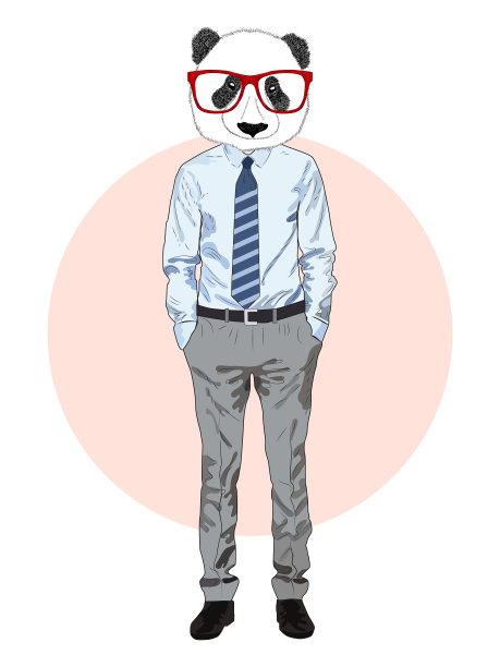 小熊猫穿着衬衫、裤子和领带图片下载