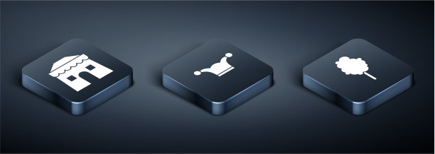 设置等距的马戏团帐篷，棉花糖和小丑图片下载