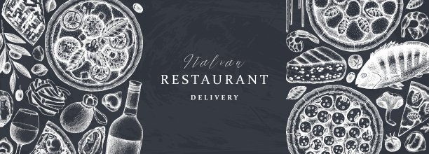 黑板上的意大利美食横幅图片下载