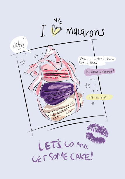 可爱的图案，甜甜的可爱的马卡龙，蝴蝶结和口号图片下载