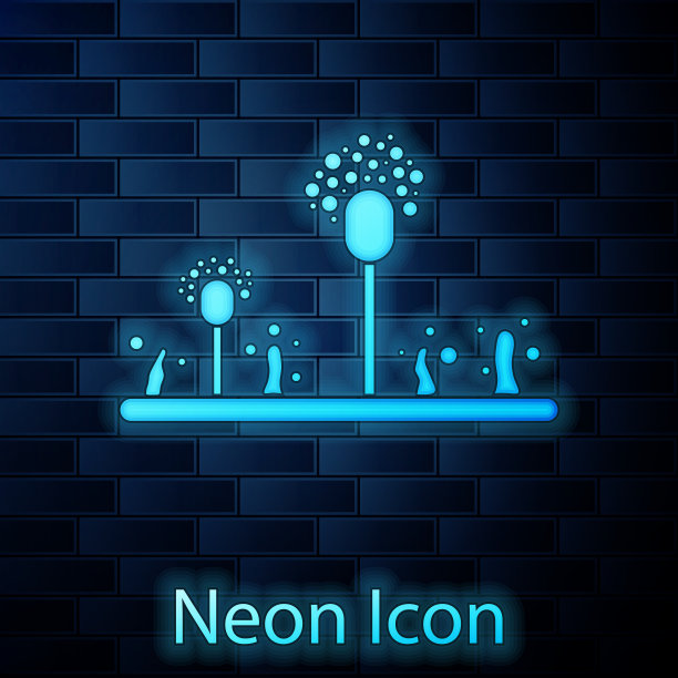 发光的霓虹灯模具图标孤立在砖墙上图片下载