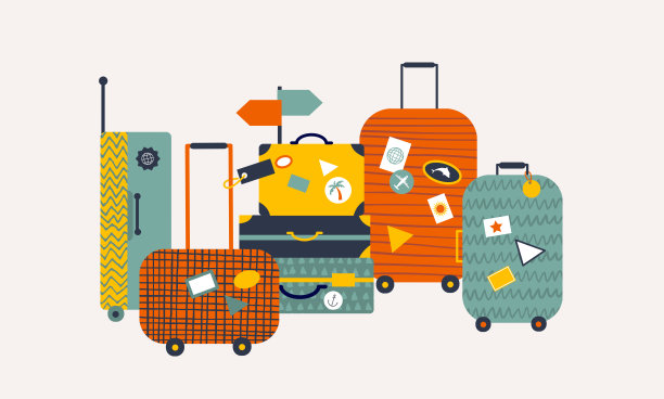 彩色旅行袋插图，行李收藏，旅游插图图片下载