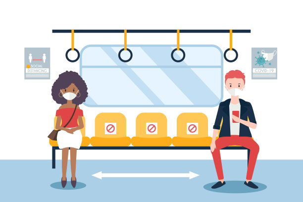与火车上的人保持社交距离的概念素材图片