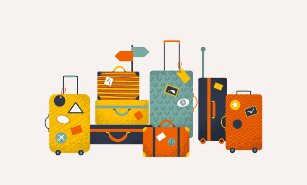 彩色旅行袋插图，行李收藏，旅游插图图片下载