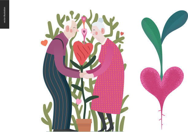 老年夫妇在爱-情人节图形图片下载