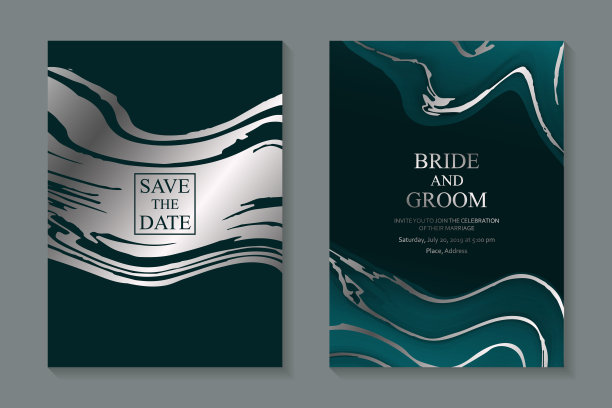 一套现代抽象豪华婚礼邀请设计或名片模板的商务或演示或问候。图片下载