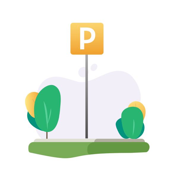 停车场或停车场区域的地方有路标空无人矢量插图平面卡通图片下载