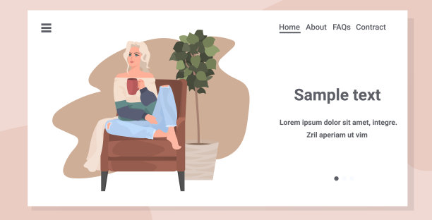 漂亮的年轻女子坐在扶手椅上，女孩喝着咖啡拷贝空间横贯全身图片下载