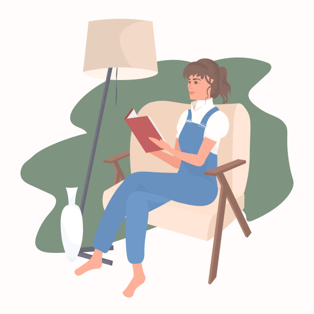 美丽的女孩坐在椅子上看书时冠状病毒大流行隔离呆在家里图片下载