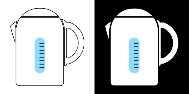 电热水壶。图标。孤立矢量在白色和黑色图片下载