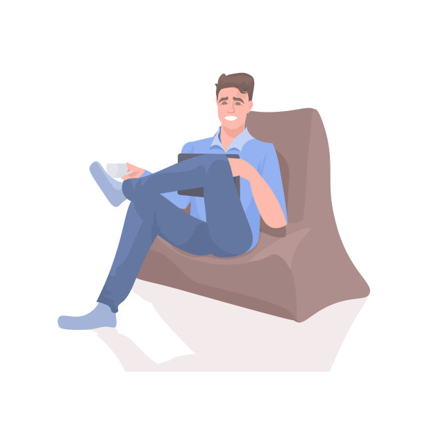 喝咖啡的人用平板电脑的人坐在扶手椅上隔离冠状病毒图片下载