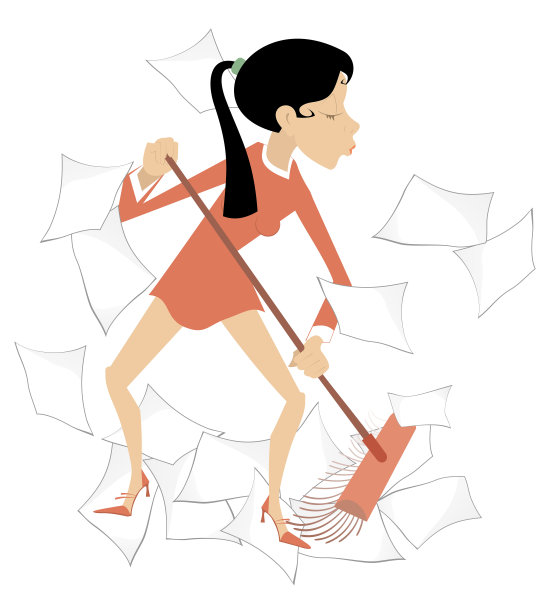 女商人扫过办公室插图上的报纸图片下载