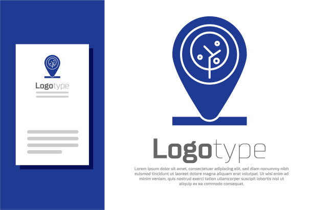 蓝色位置和树图标隔离在白色上图片下载