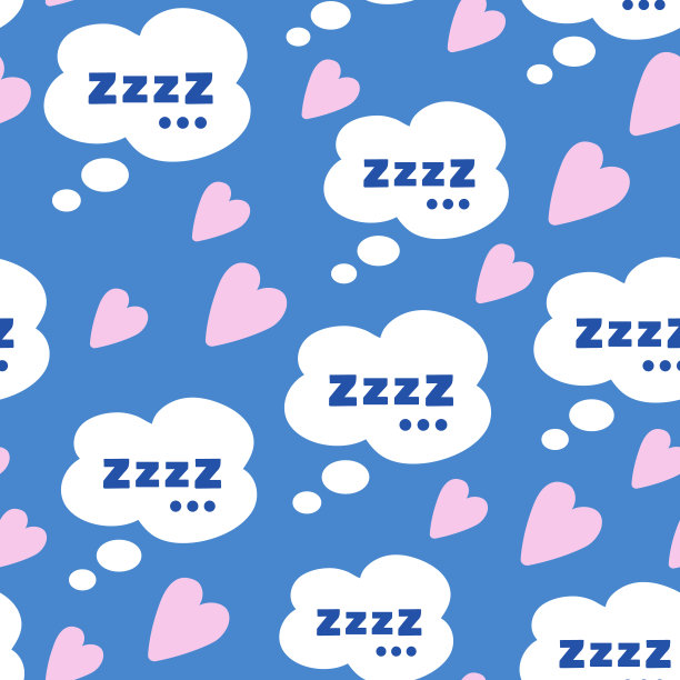 无缝矢量涂鸦模式的zzzz睡眠文本内的语音气泡和粉红色的心，孤立的扁平可爱插图印刷或纺织印花和装饰，图片下载