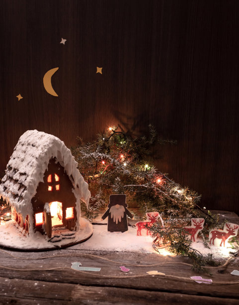 漂亮的自制姜饼屋，圣诞节和新年用图片下载