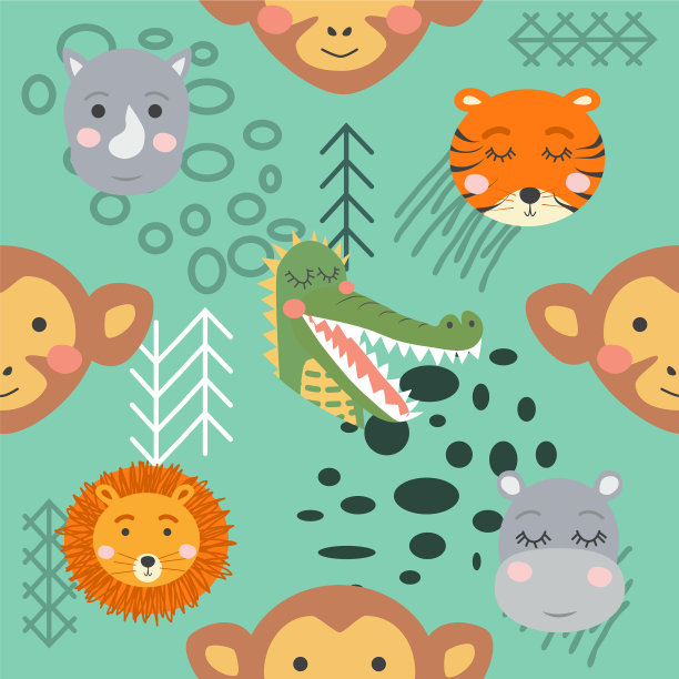 无缝图案与犀牛大象图片下载