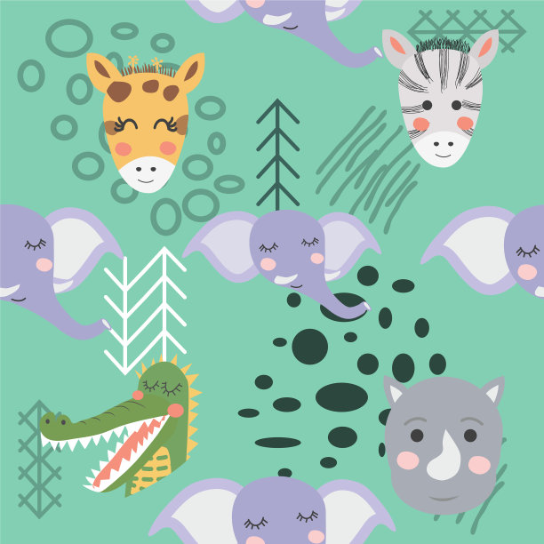 卡通可爱的动物部落脸波西米亚可爱图片下载