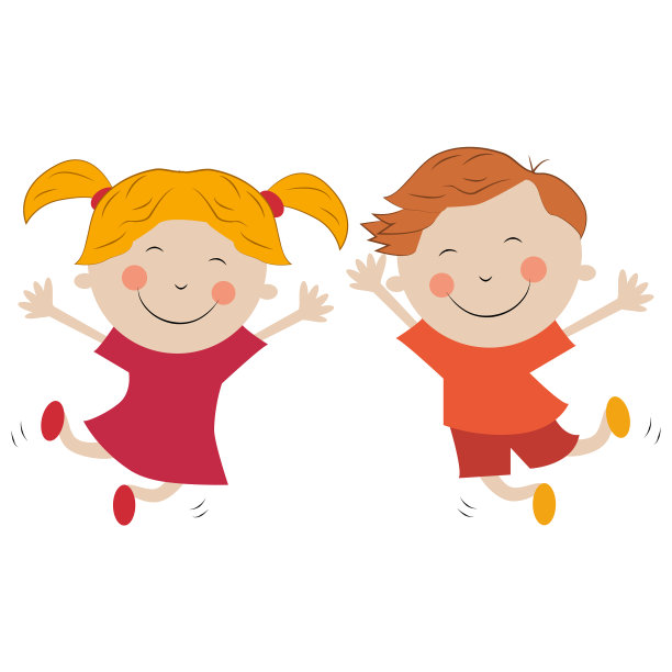 男孩和女孩在白色上快乐地跳跃图片下载