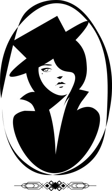 戴着有流苏遮住眼睛的帽子的老式女人图片下载