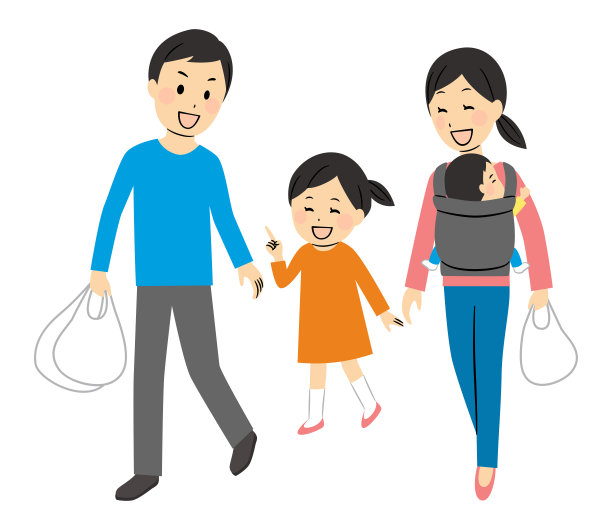 父母和孩子外出的插图图片下载
