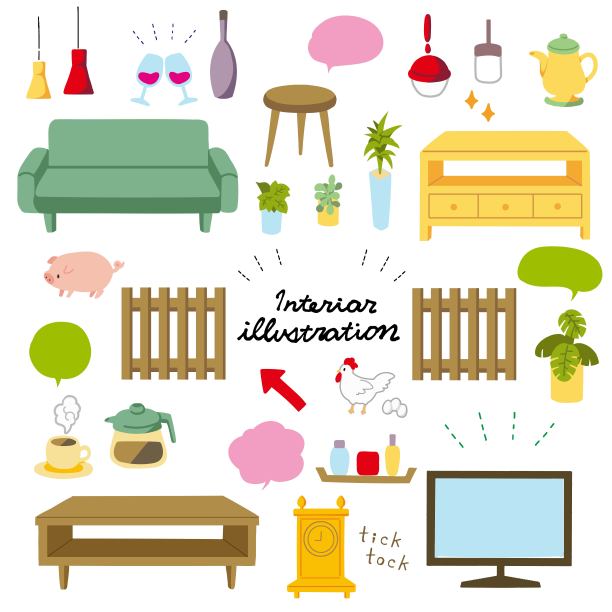 室内设计时尚可爱的插画材料图片下载