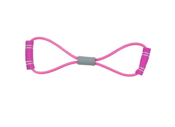 孤立的扩展为运动和训练的白色背景。有两个软把手的弹性橡胶。图片下载