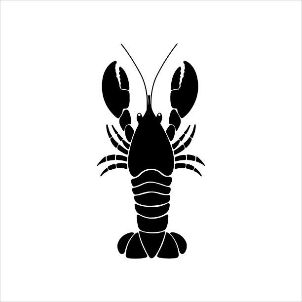 手绘龙虾标志。矢量剪影插图龙虾孤立在白色的背景。图片下载