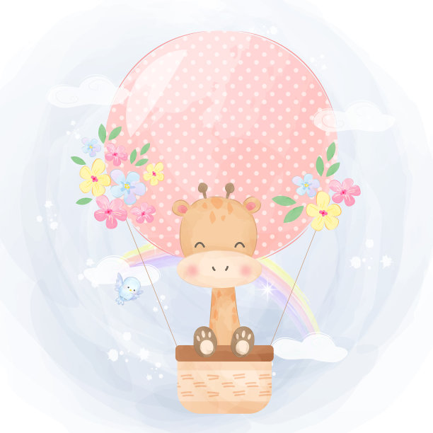 可爱的长颈鹿和气球图片下载