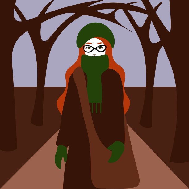 戴眼镜，带邮差包的姜黄色女孩图片下载