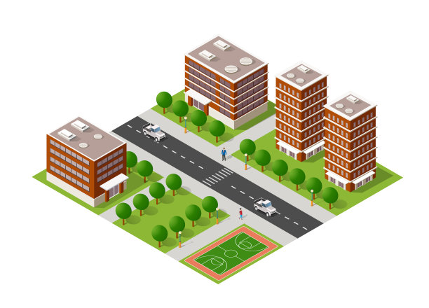 摩天大楼的等距城市图片下载