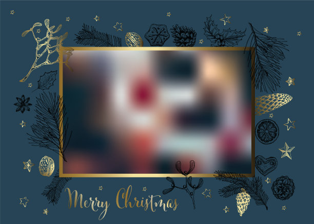 复古手绘圣诞卡与照片图片下载