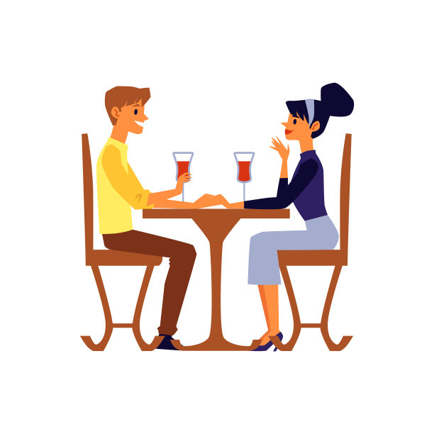 卡通情侣聊天喝酒坐着图片下载