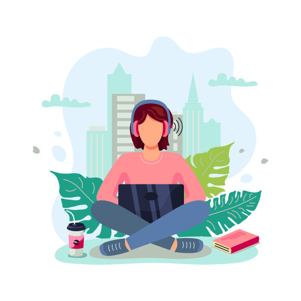 女性正坐在电脑前工作。图片下载