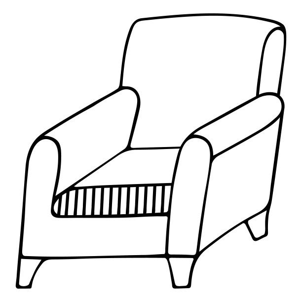 扶手椅。房间内部的元素。矢量插图涂鸦风格。轮廓在一个孤立的白色背景。草图。用于家庭和办公室的软垫家具。图片下载