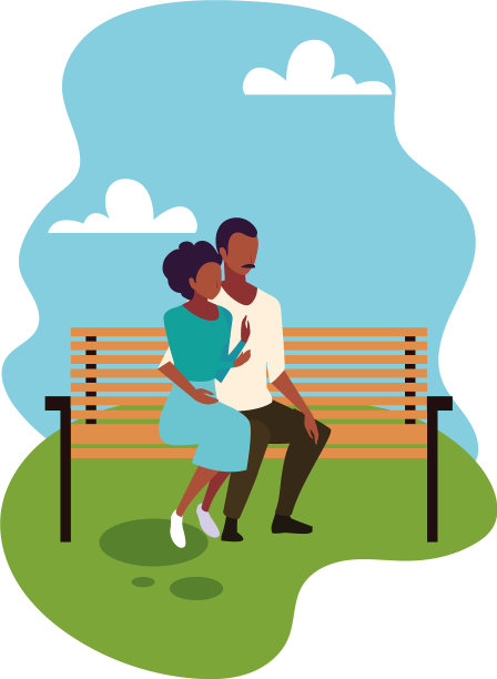 坐在公园椅子上相爱的情侣图片下载