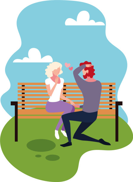 坐在公园椅子上相爱的情侣图片下载