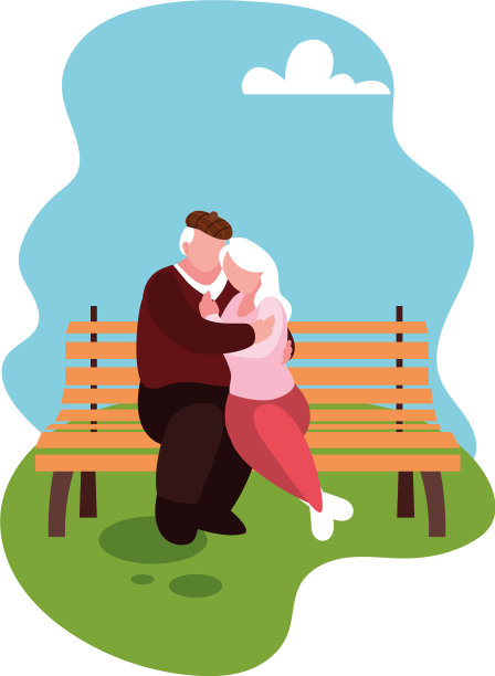 坐在公园椅子上相爱的情侣图片下载