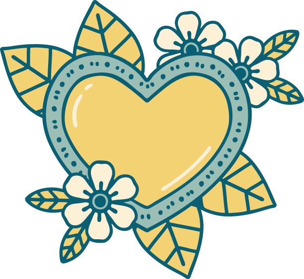 纹身风格的植物心脏图标图片下载