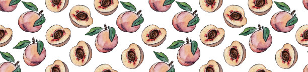 桃子和桃子的碎片显示在白色的背景上。图片下载